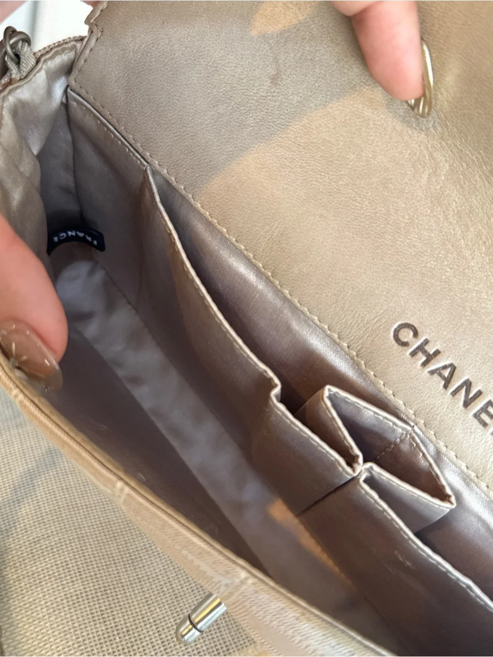 CHANEL Cream East West Flap Shoulder Bag with Silver Hardware